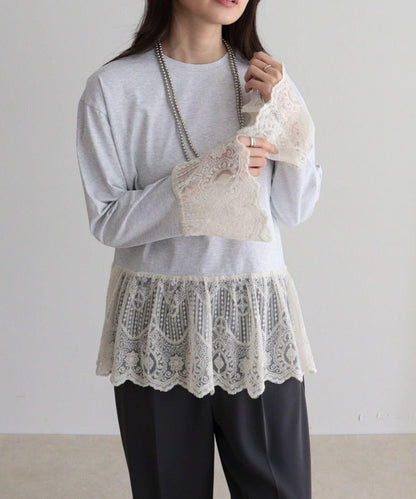 蕾絲拼接設計 長袖T恤（販售款）