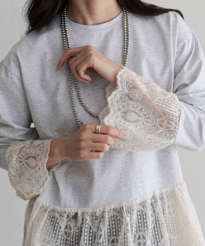 蕾絲拼接設計 長袖T恤（販售款）