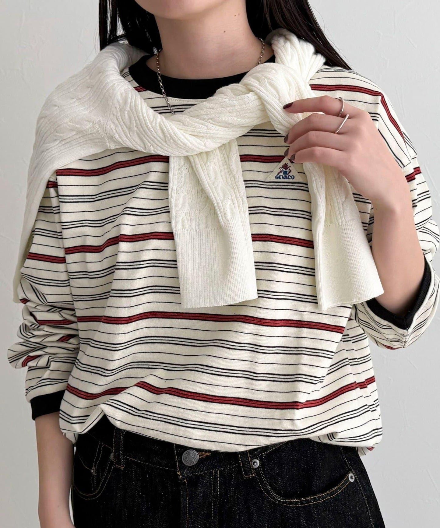 GEVACO/ゲバコ 條紋平紋基礎款長袖T恤