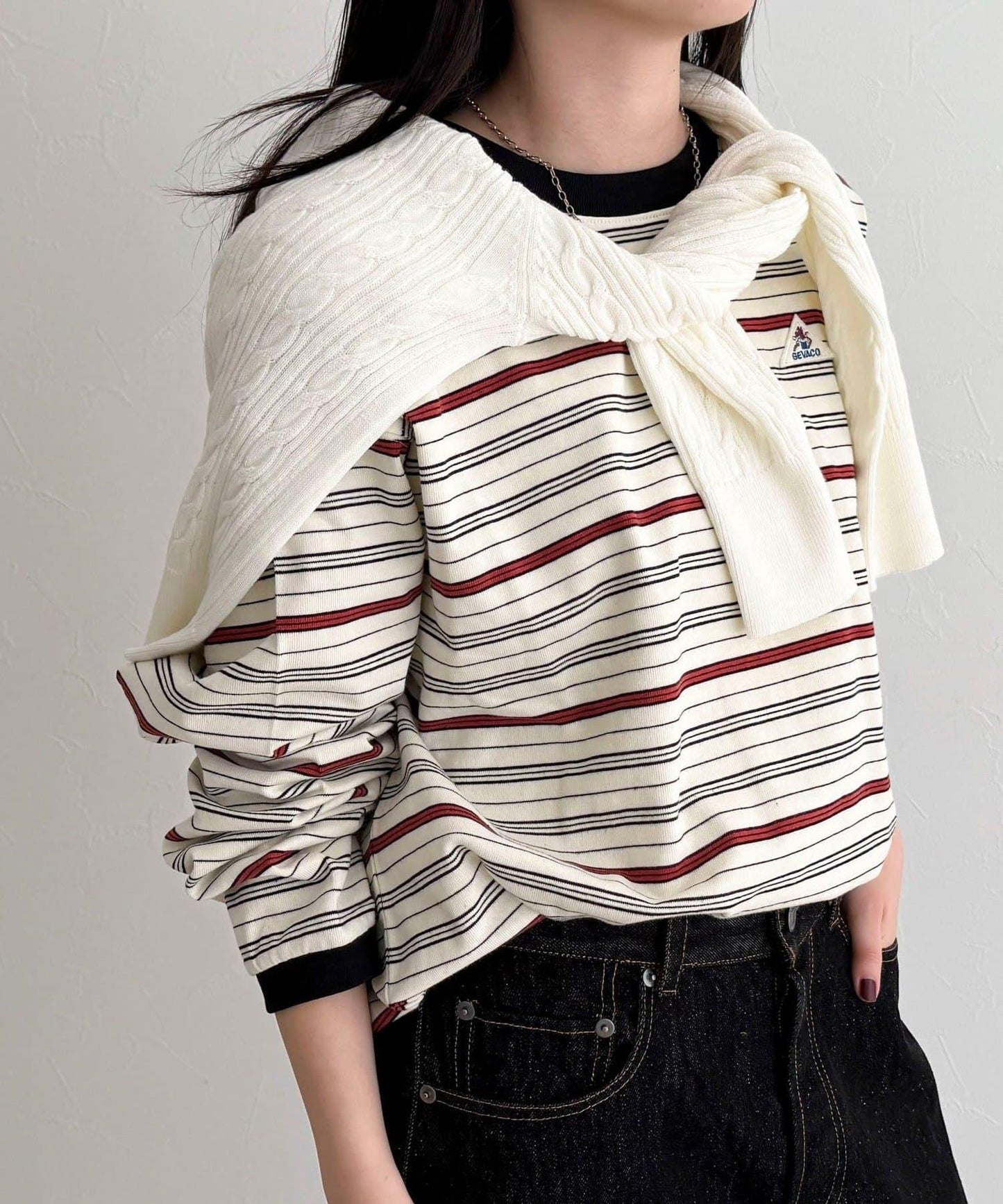 GEVACO/ゲバコ 條紋平紋基礎款長袖T恤