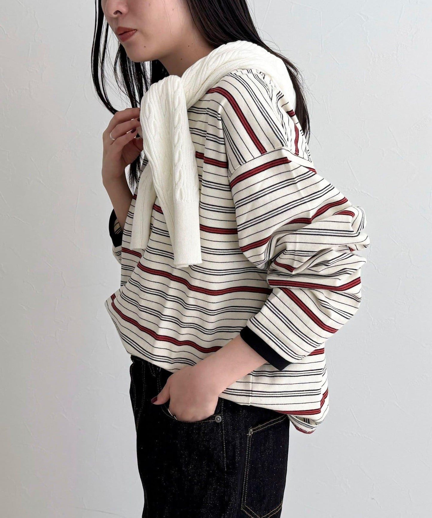 GEVACO/ゲバコ 條紋平紋基礎款長袖T恤