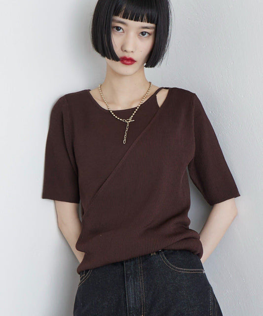 層次感短袖針織套頭衫