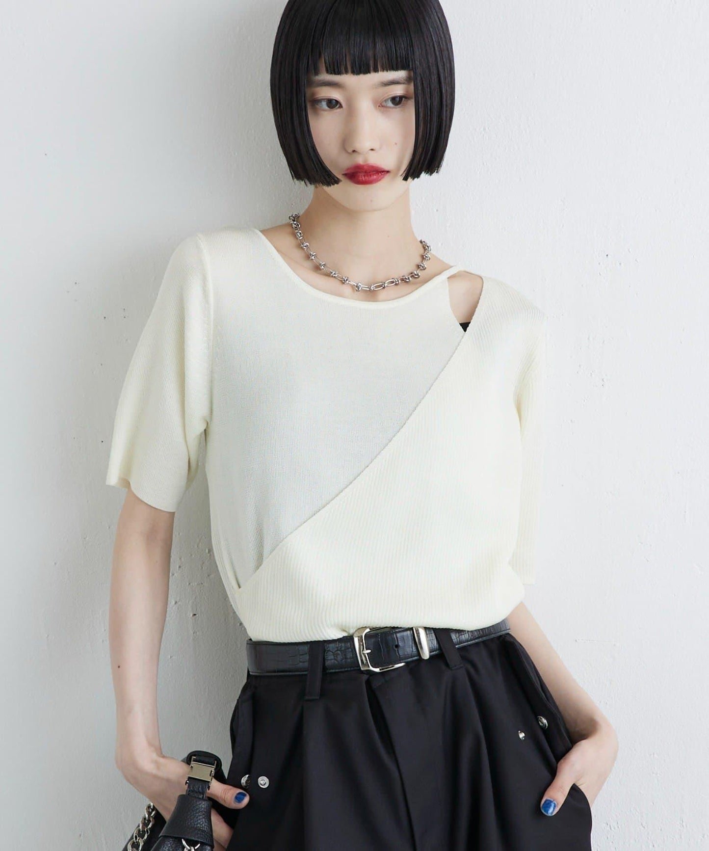 層次感短袖針織套頭衫