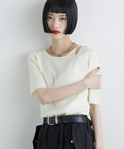 層次感短袖針織套頭衫