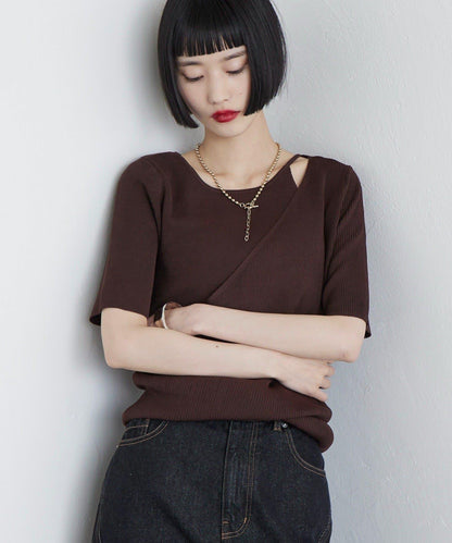 層次感短袖針織套頭衫