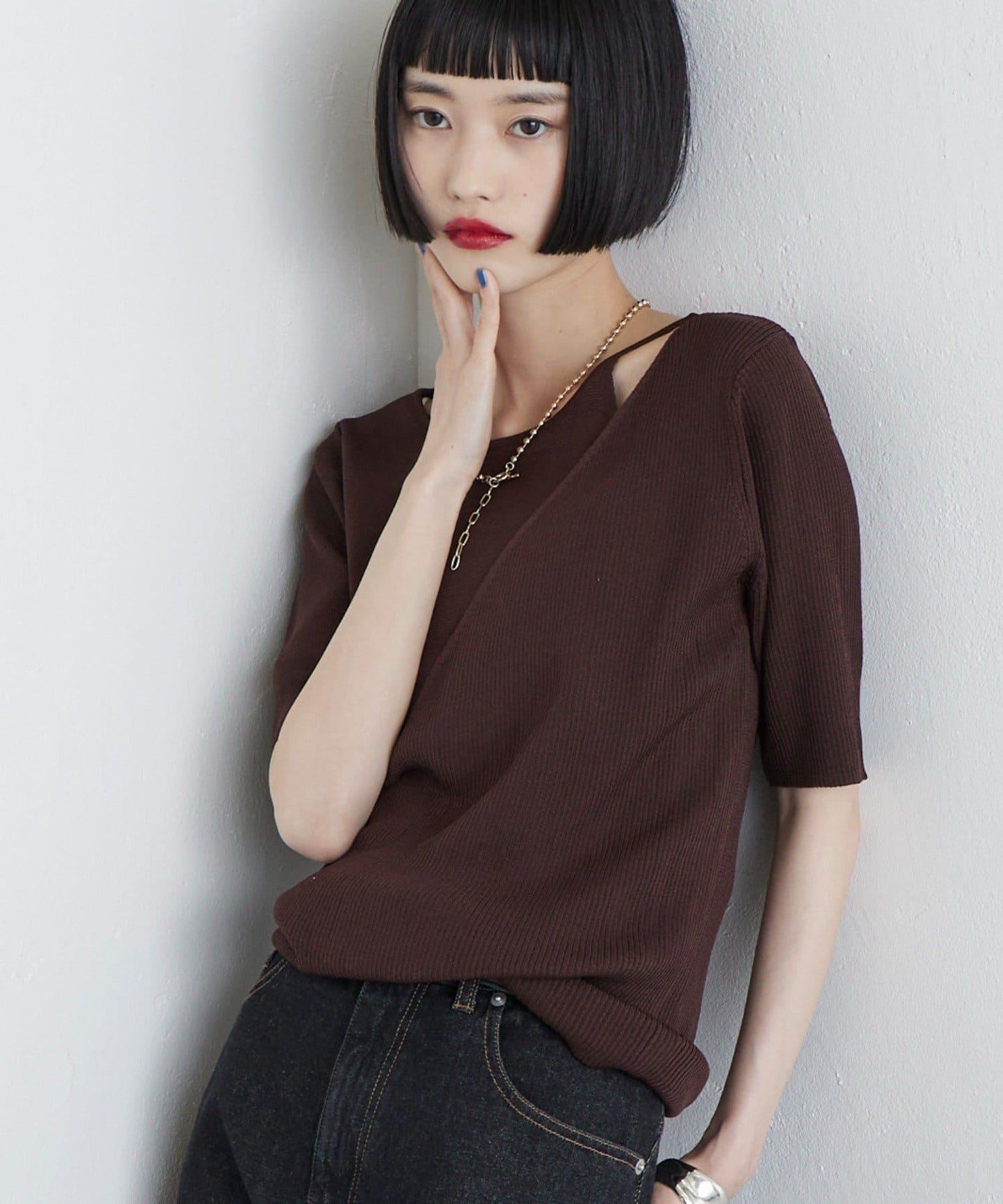 層次感短袖針織套頭衫