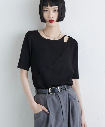 層次感短袖針織套頭衫