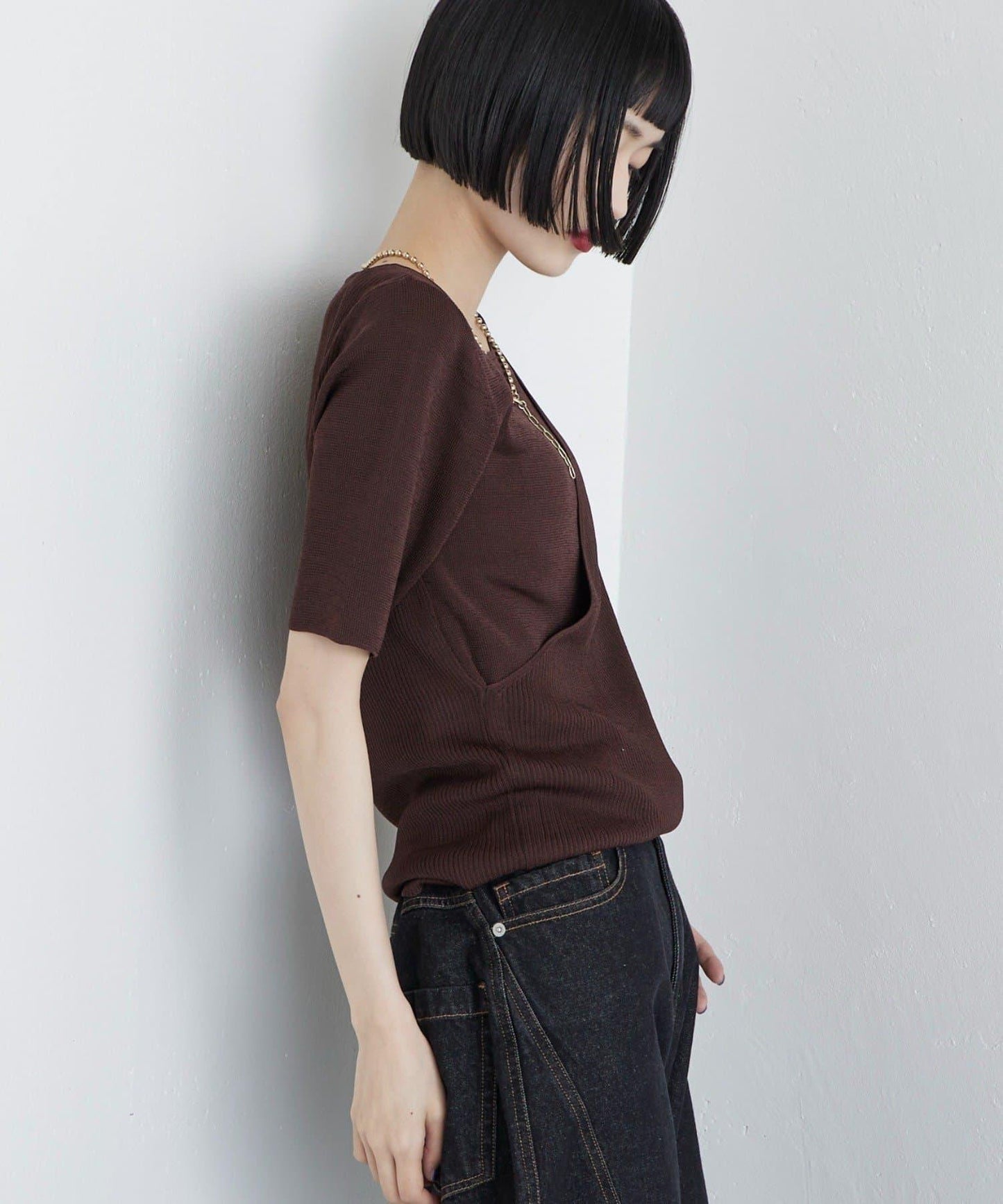 層次感短袖針織套頭衫