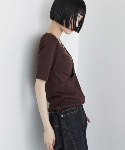 層次感短袖針織套頭衫