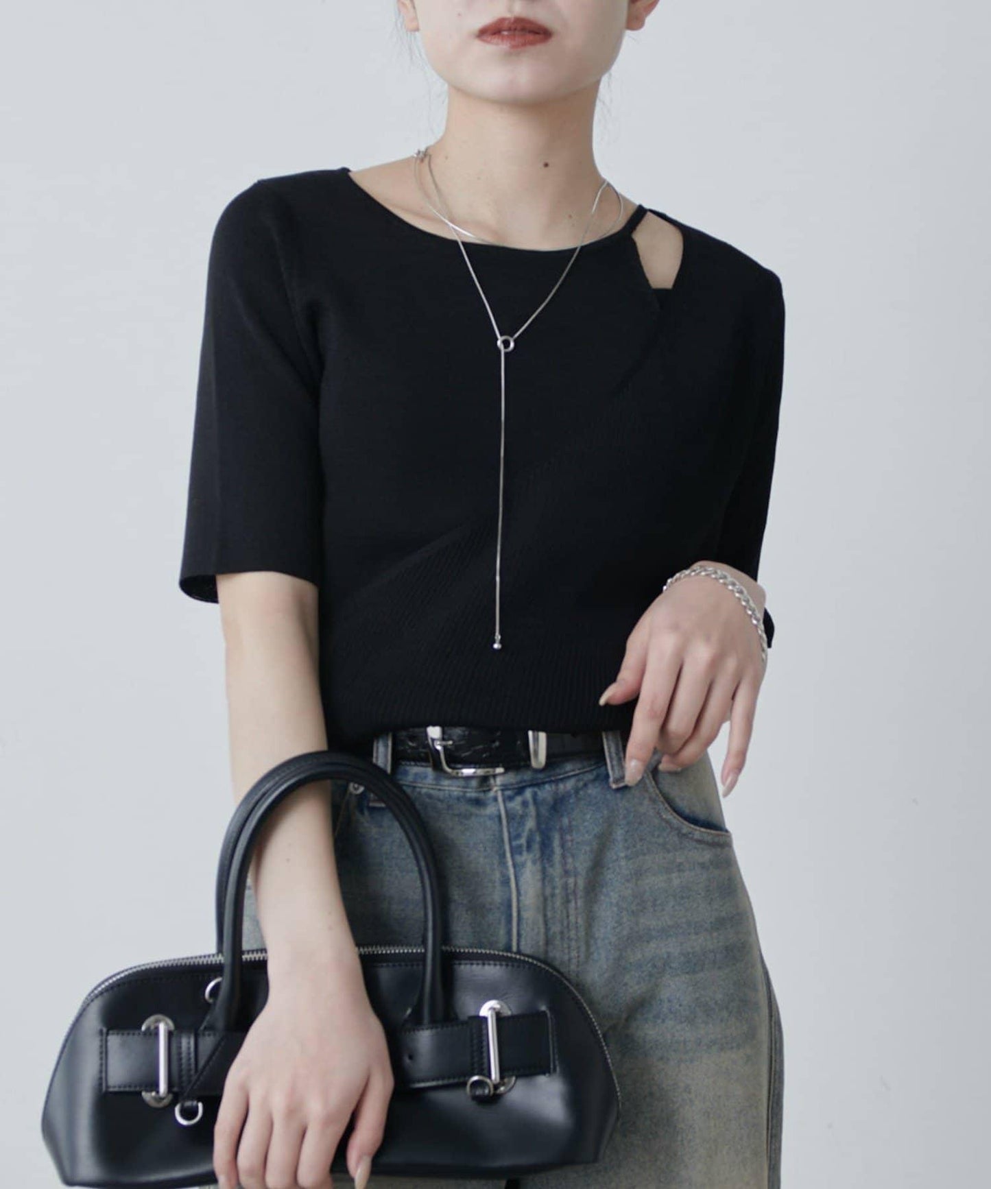 層次感短袖針織套頭衫