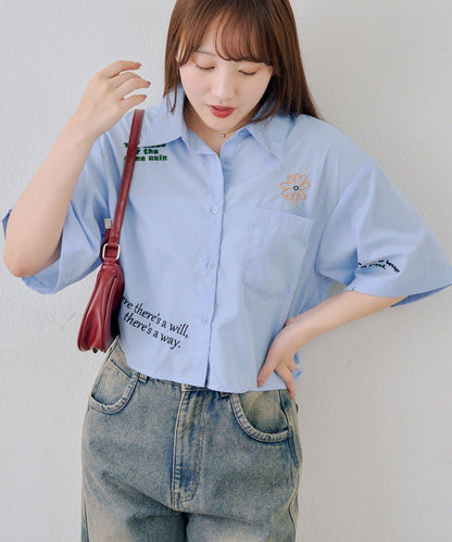 刺繡設計 短款 女式襯衫（OUTLET限定）