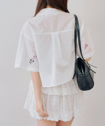 刺繡設計 短款 女式襯衫（OUTLET限定）