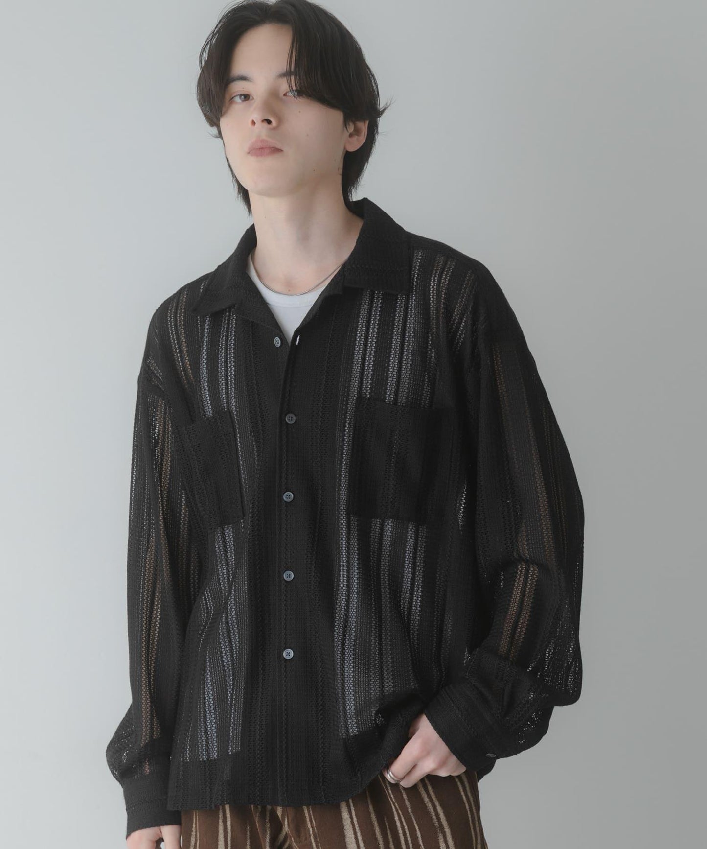雙口袋 開領 蕾絲 襯衫