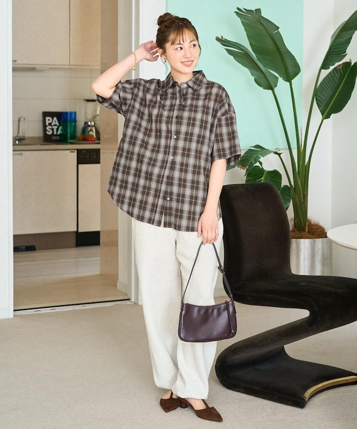 立體格紋 翻領 短袖 襯衫