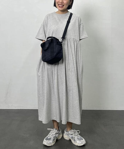 腰部抽褶拼接 短袖 連衣裙