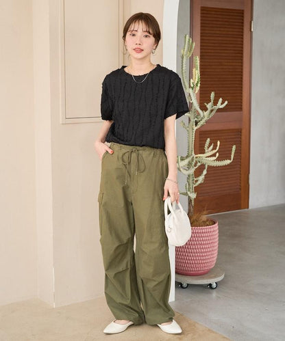 流蘇條紋短袖上衣