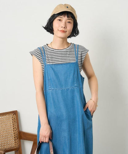 亞麻人造絲內搭套裝 吊帶連衣裙