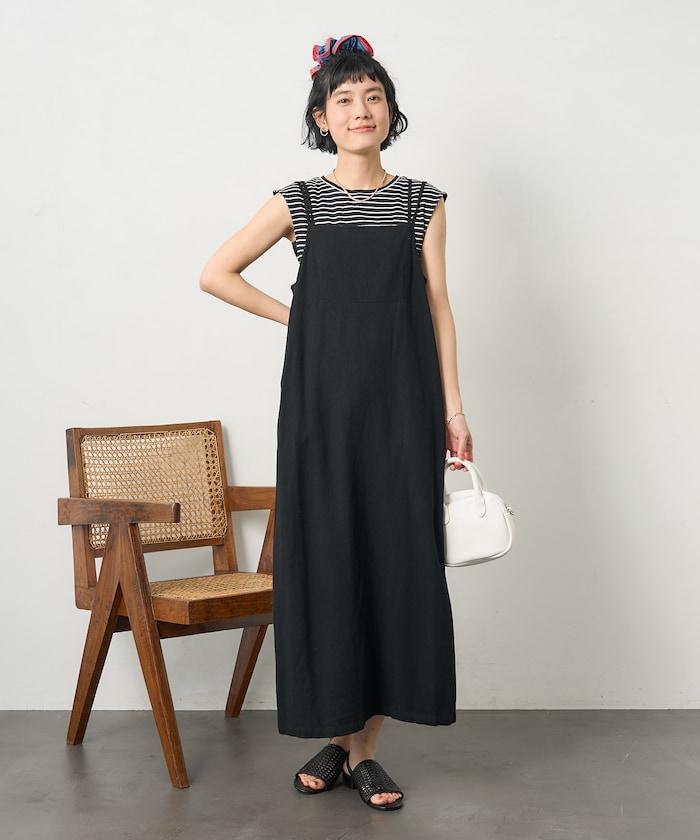 亞麻人造絲內搭套裝 吊帶連衣裙