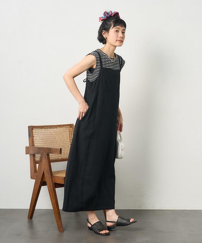 亞麻人造絲內搭套裝 吊帶連衣裙