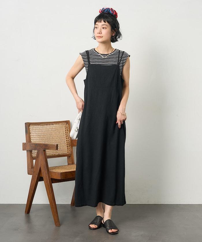 亞麻人造絲內搭套裝 吊帶連衣裙