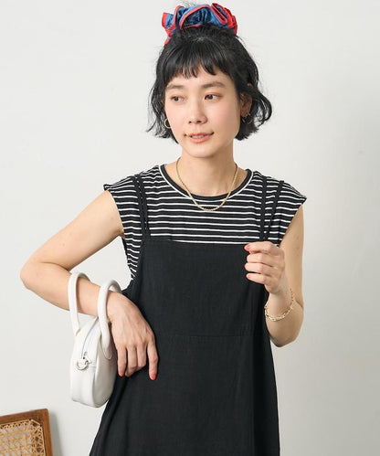 亞麻人造絲內搭套裝 吊帶連衣裙