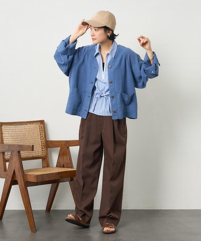特別款 無領V領 亞麻人造絲 夾克（可成套）