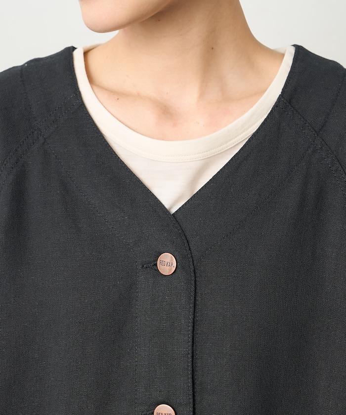 特別款 無領V領 亞麻人造絲 夾克（可成套）