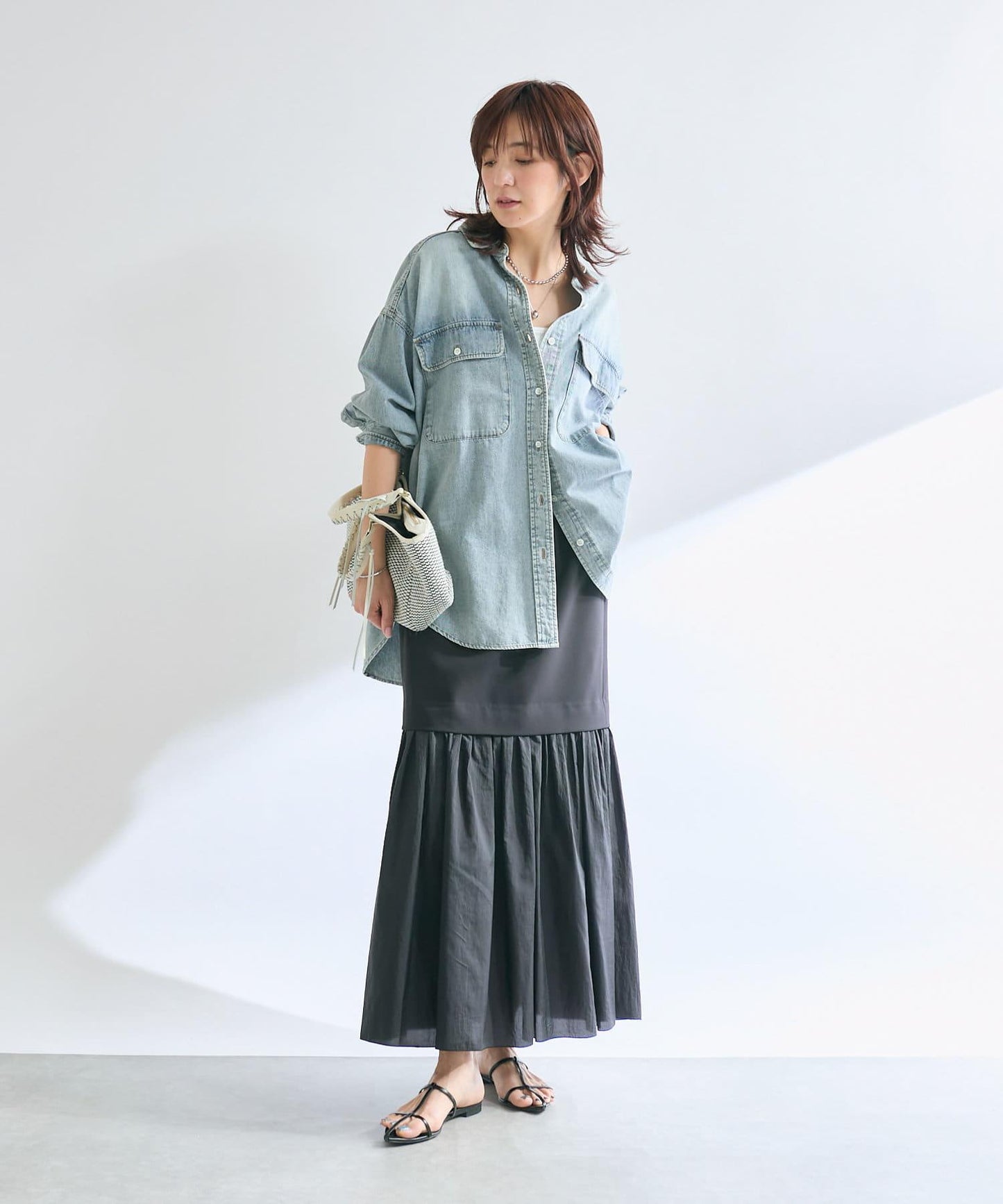 RIVE DROITE 透紗拼接褶皺美人魚半身裙
