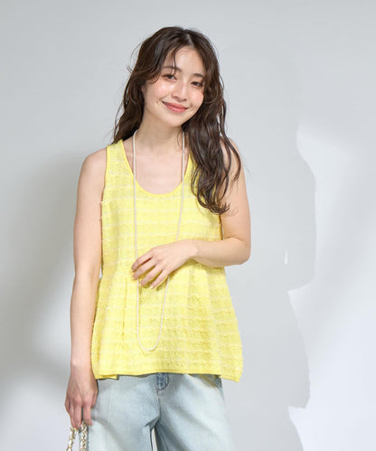 La boutique BonBon 無袖荷葉擺花呢針織上衣