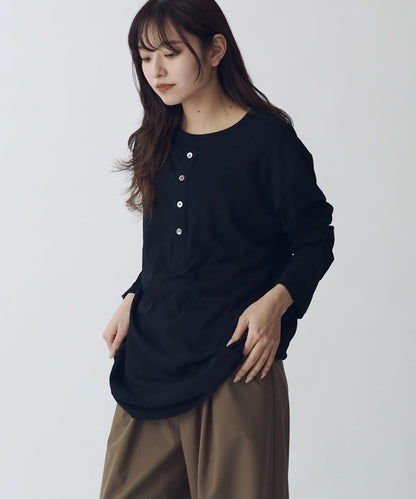 疊搭亨利領長袖T恤