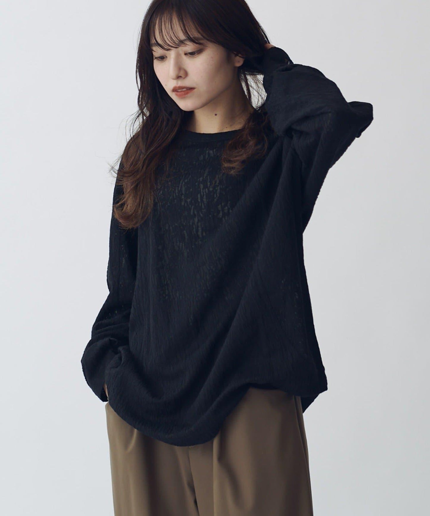 拼接透紗套頭上衣