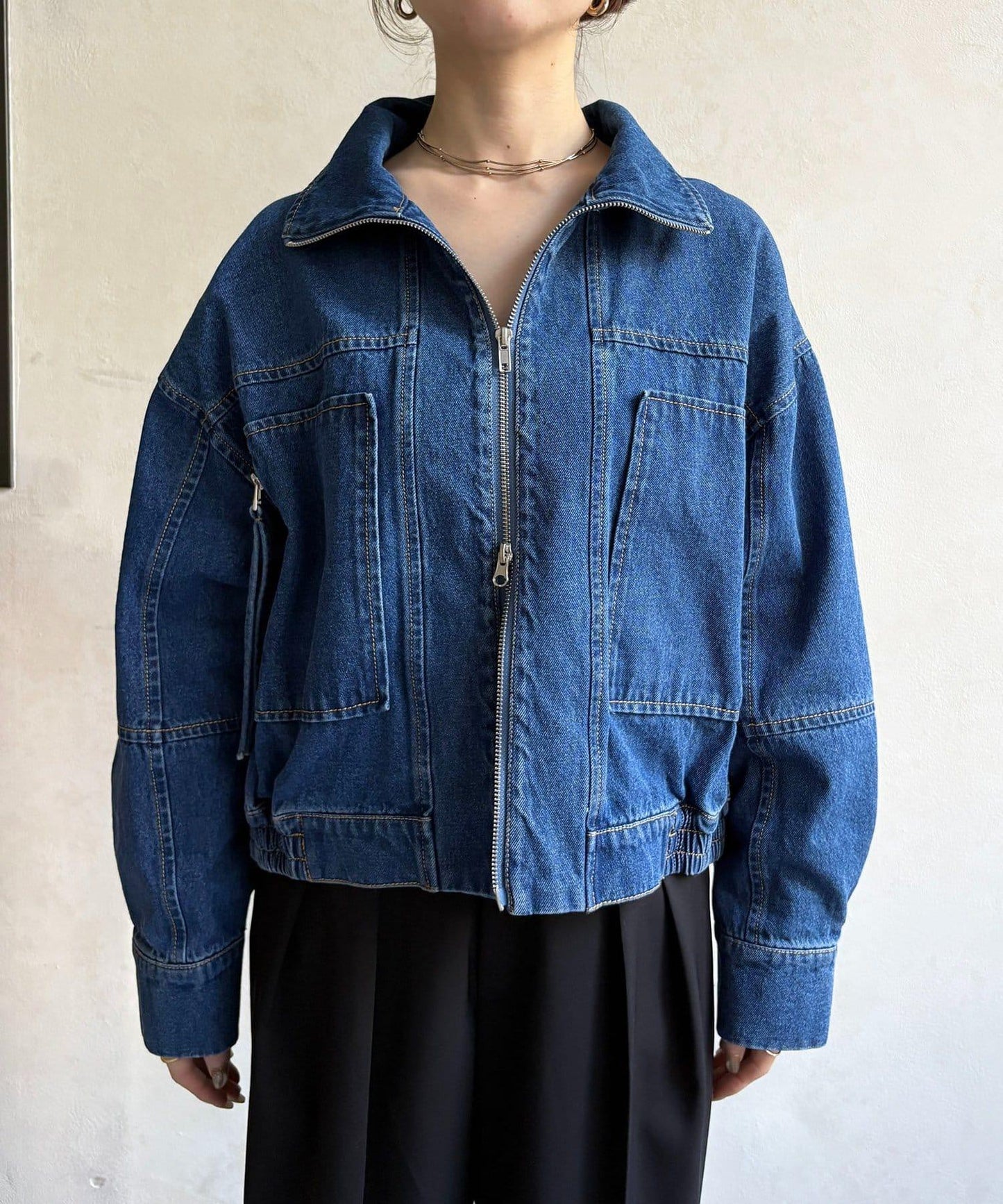 立領明線牛仔外套