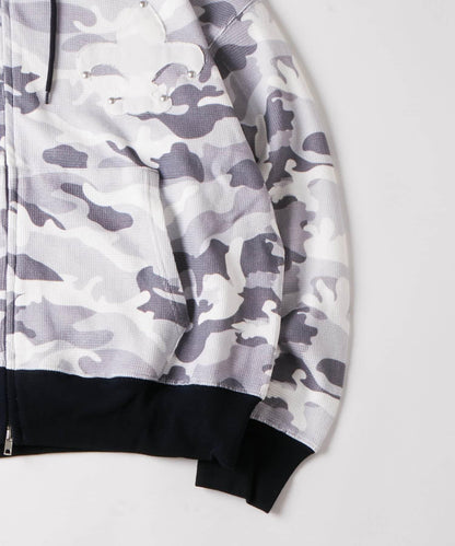 迷彩華夫格百合紋章鉚釘 KOOKY'N 拉鍊連帽衛衣