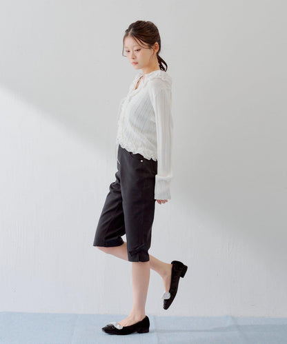 可拆卸蝴蝶結 側開叉 卡普里褲