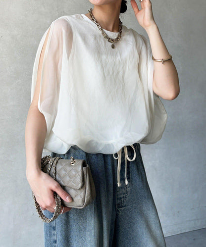 網店限定 泡泡廓形 歐根紗疊層 套頭上衣