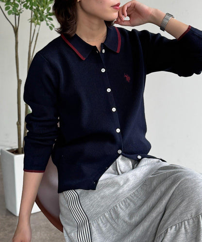 U.S. POLO ASSN. 翻領紐釦針織開衫