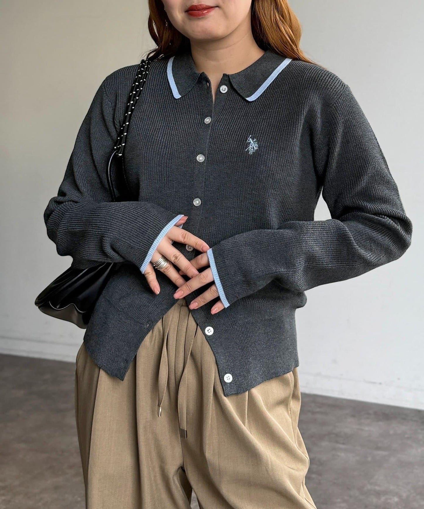 U.S. POLO ASSN. 翻領紐釦針織開衫