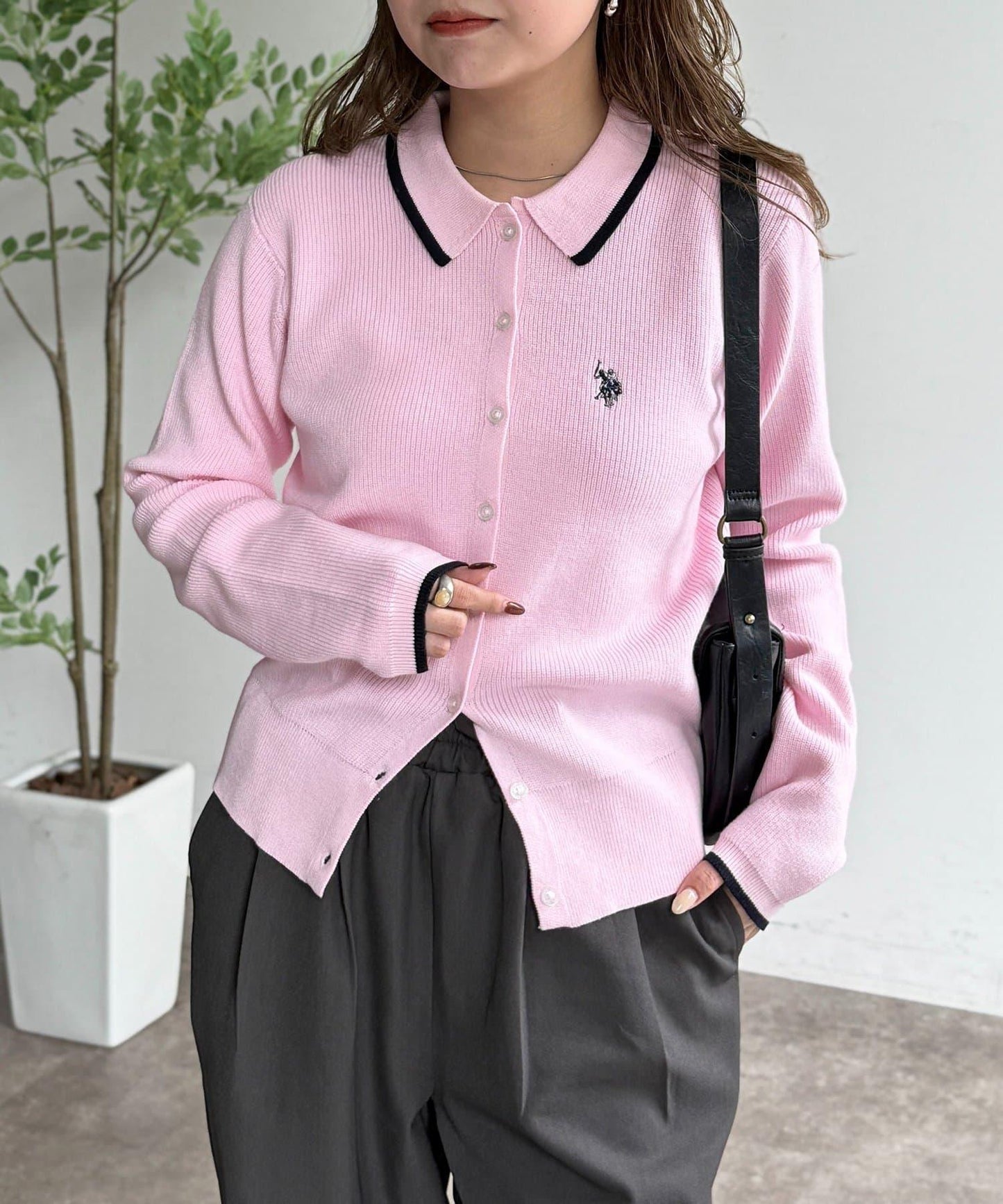 U.S. POLO ASSN. 翻領紐釦針織開衫