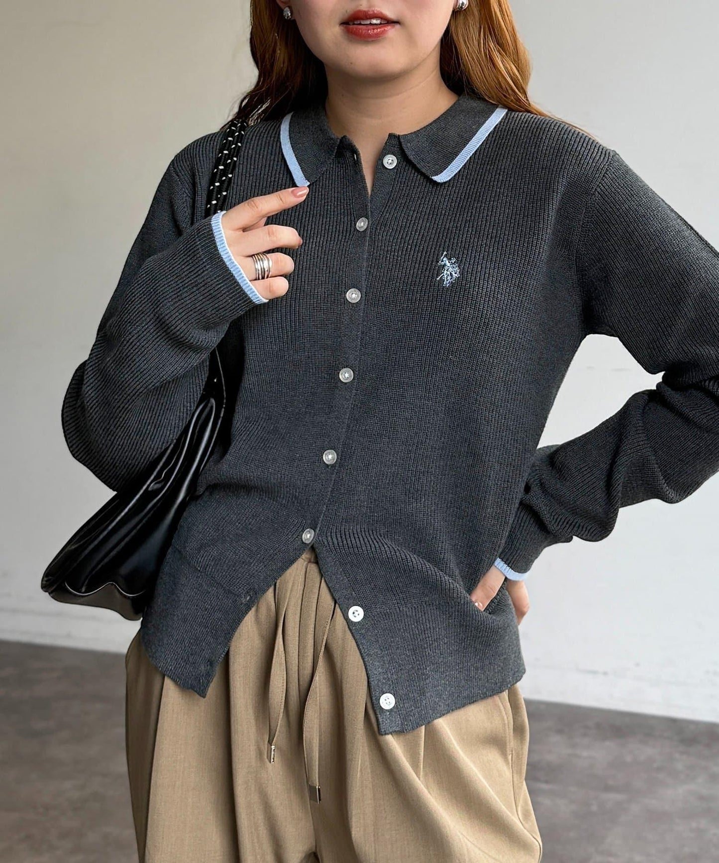 U.S. POLO ASSN. 翻領紐釦針織開衫