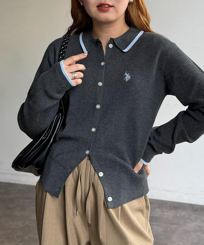 U.S. POLO ASSN. 翻領紐釦針織開衫
