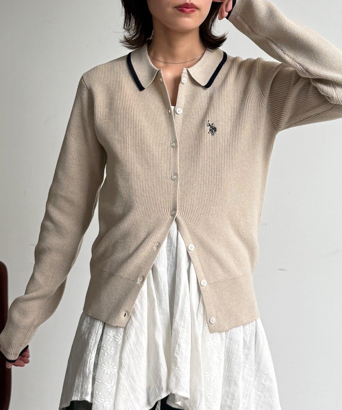 U.S. POLO ASSN. 翻領紐釦針織開衫