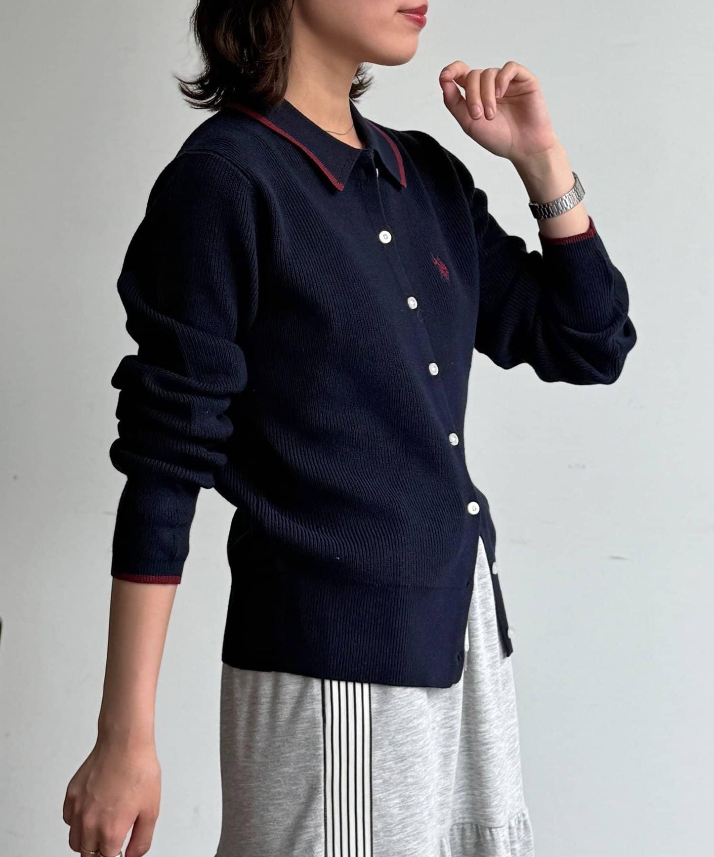 U.S. POLO ASSN. 翻領紐釦針織開衫