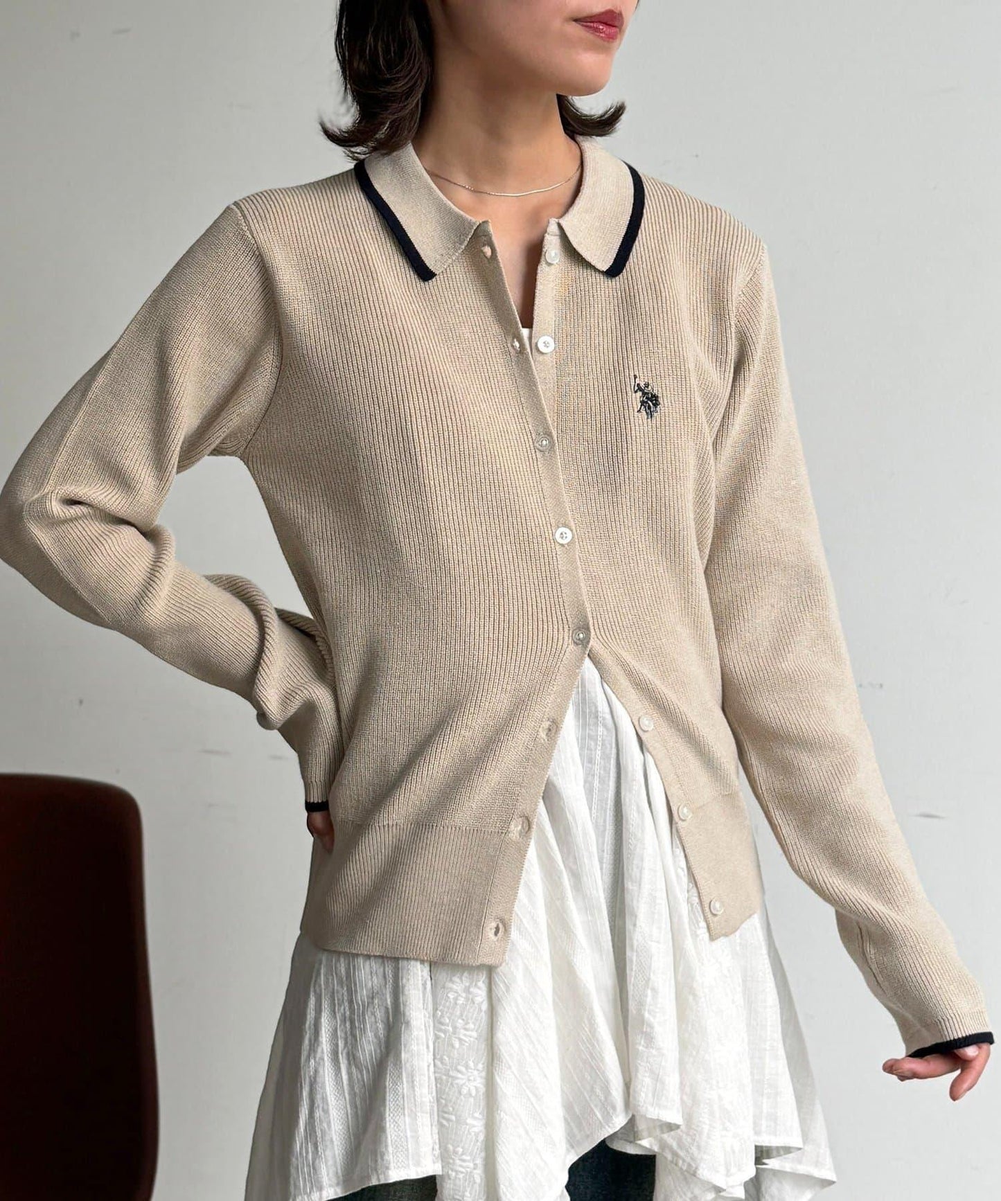 U.S. POLO ASSN. 翻領紐釦針織開衫