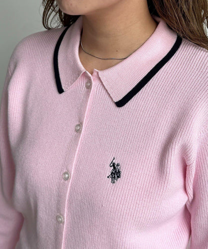U.S. POLO ASSN. 翻領紐釦針織開衫