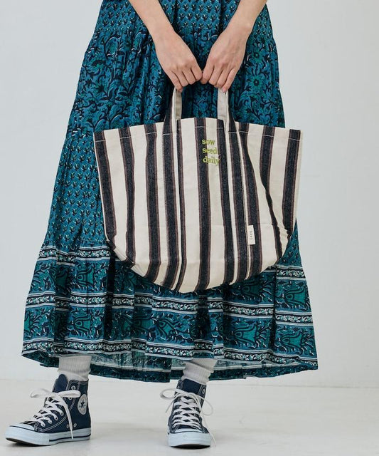 條紋布料雙用托特包