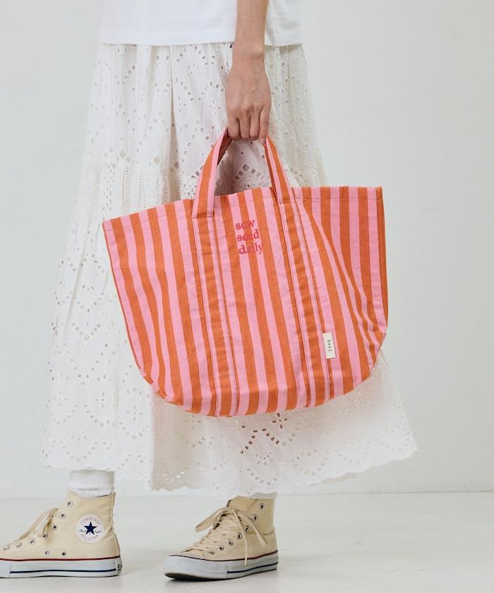 條紋布料雙用托特包