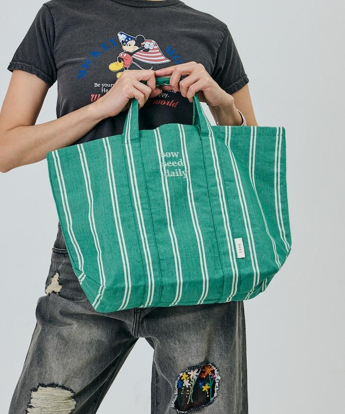 條紋布料雙用托特包