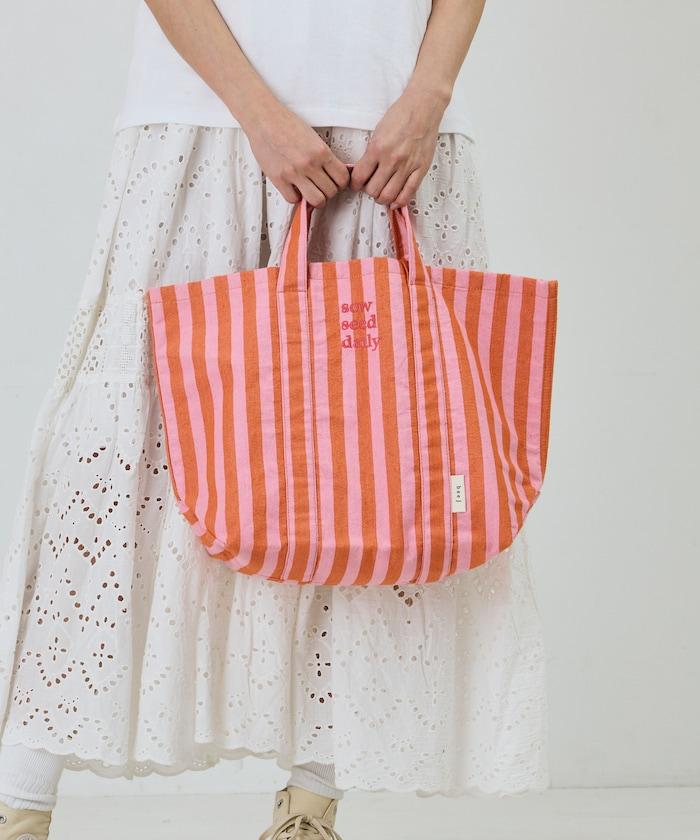 條紋布料雙用托特包
