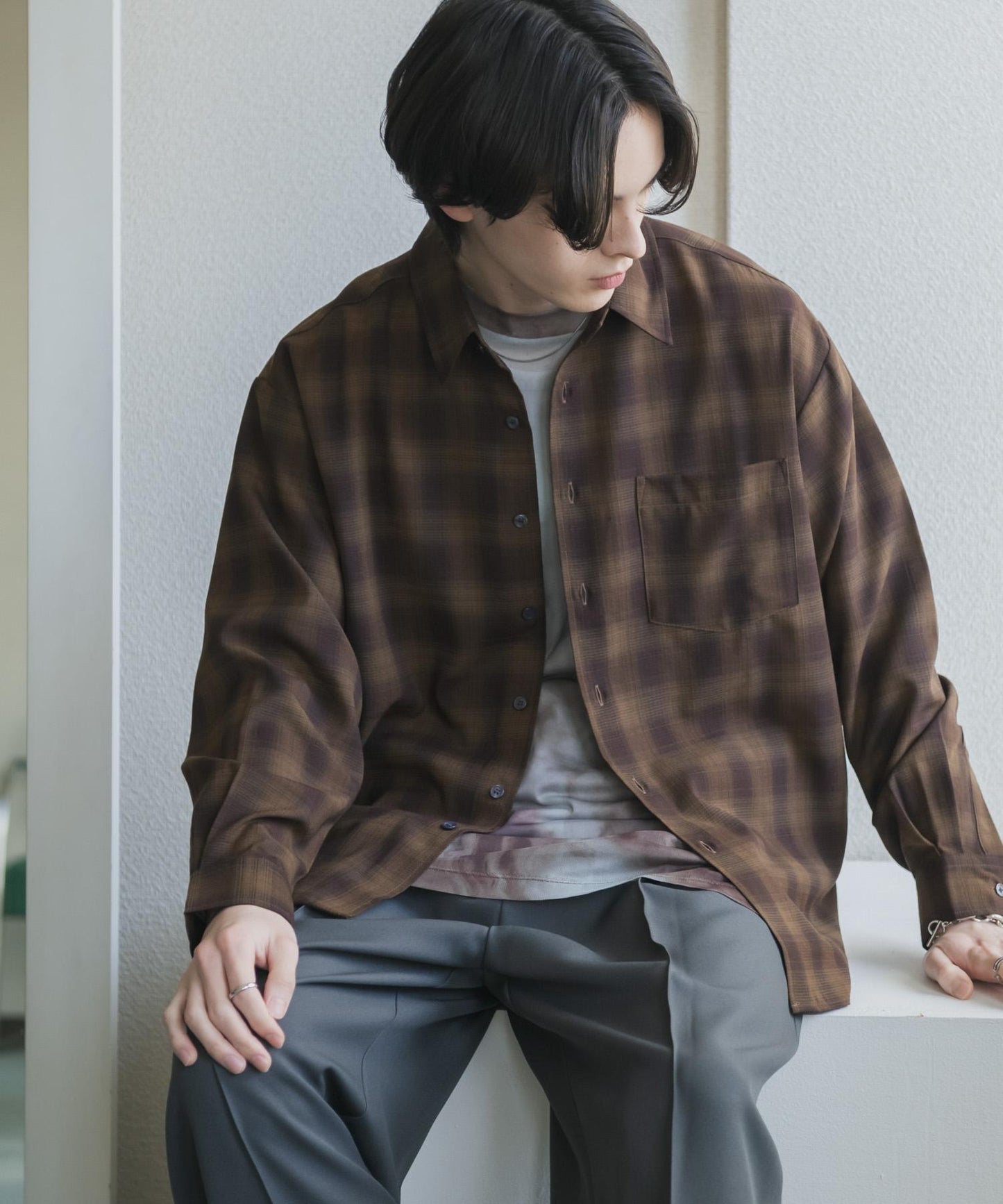 馬德拉斯格紋長袖襯衫
