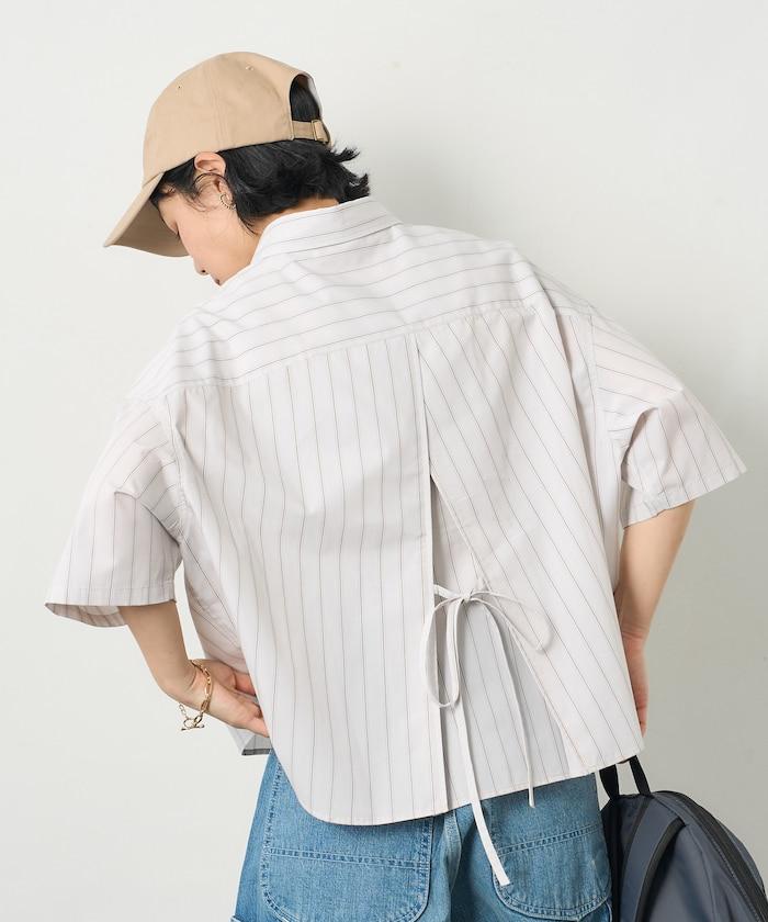 聯名 條紋 後蝴蝶結 短袖襯衫